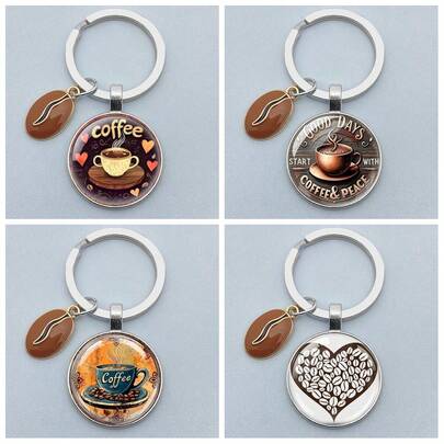 Coffee Bean Key, I Love Coffee Keychains Personalized Jewelry Coffee Shop Glass Cabochon Keychains
