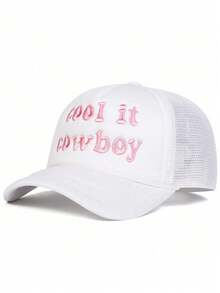 1 pièce Chapeau de soleil en maille à cordon coulissant avec broderie "Cool It Cowboy" pour femmes, chapeau décontracté ajustable pour le printemps/l'automne, voyage, polyvalent, protection solaire, style Y2K pour les jeunes hommes, l'été, la plage - casquette de baseball - Voir 18