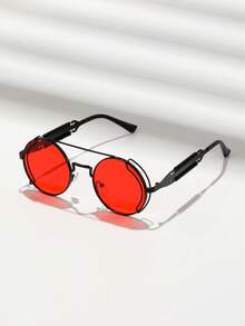 1副男士圆形金属蒸汽朋克未来主义时尚眼镜，适合音乐节和日常穿搭 - 圓形 - 查看 2