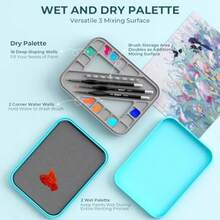 Nicpro Stay Wet Paleta para Kit de Pintura Acrílica en Miniatura Paletas de Bandeja de Pintura con 100PCS Papel de Paleta 4PCS Esponja Soporte para Pinceles Mezclador Paleta Ahorradora de Pintura - Azul - Ver 6