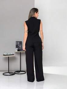 New Tailored Set Consisting Of Vest And Wide-Leg Trousers C6608 - Black - View 2
