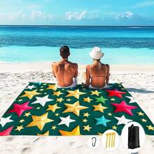 1 件 185*235CM 几何星形图案印花防水防沙沙滩毯，适合 2-3 人户外休闲海滩度假，轻薄耐用野餐垫 - B - 查看 1