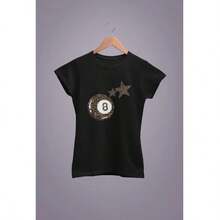 Stylish Women's Baby Tee –  Alternative Grunge Short Sleeve Baby Look Cotton Everyday - 黑色 - 查看 2