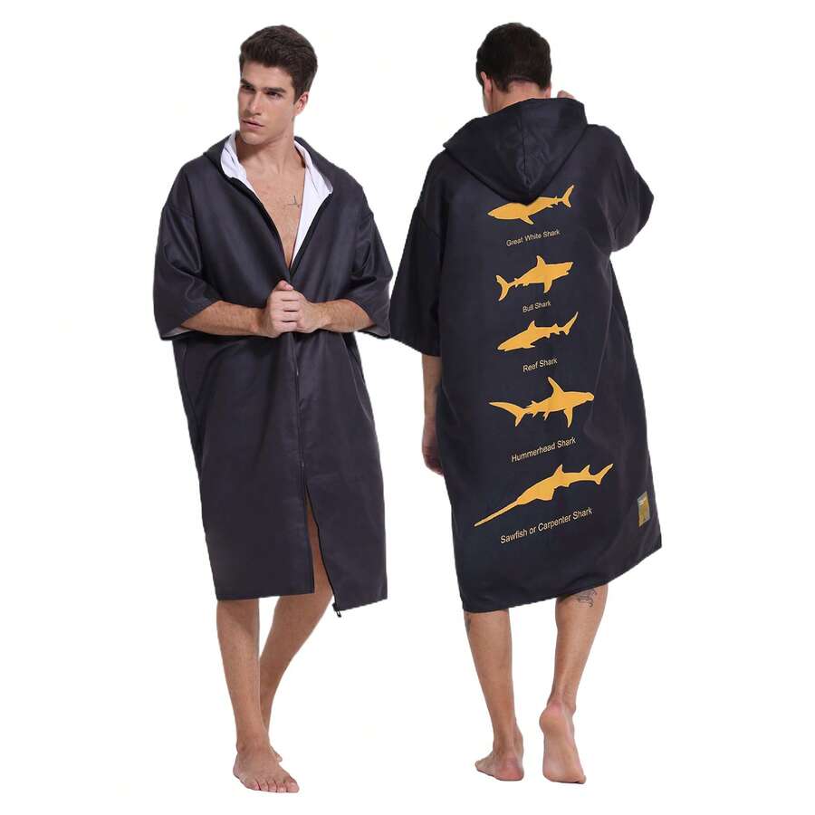 Pahajim Changing Robe With Hood Poncho Towel Adult Quick Dry Microfibre Dry Robe With Zip Oversized For Swim, Surf, Swimming, Beach - Black Yellow Croaker - View 1