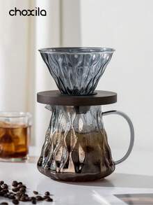 choxila 一套手冲咖啡器具套装，V02咖啡工具，咖啡滤杯，600毫升玻璃水瓶，玻璃杯置于木质底座上，适合家庭或办公室使用。 - 咖啡工具 - 查看 7
