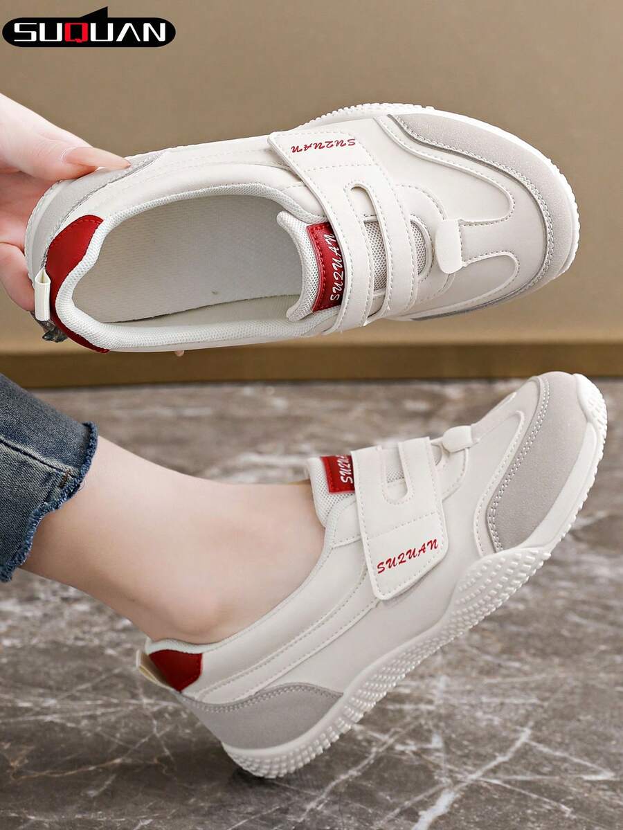Giày chạy bộ thời trang, đa năng, kiểu dáng casual với khóa dán - màu trắng nhạt - Xem 1