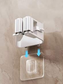 1pc No-Punch Wall-Mounted Mop Holder Hook, Strong Adsorption, Ideal For Kitchen, Bathroom, Balcony, Courtyard, Mop Storage, Tableware Storage - White - View 4