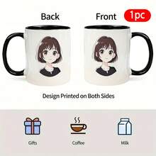 Cartoon Girl Ceramic Mug, Anime Pattern Design Scald-Proof Water Cup, Dual-Use Office/Home Coffee Cup, Fresh Japanese-Style Body Pattern, Rounded Rim Fit, Thick Bottom Stable, Quality Ceramic Craftsmanship Fade-Resistant, Easy To Clean, Suitable For Daily Drinking - Multicolor - View 6