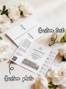 客製化三折式婚禮邀請函，含自訂照片、時間軸與 RSVP QR Code，優雅手繪場地設計，可自訂照片與文字的婚禮文具 - 彩色 - 查看 7