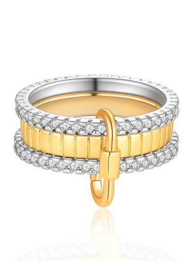 Luxurious Personalized Moissanite Ring Set, Multi-Layer Adjustable Copper Alloy Colorful Rings For Women