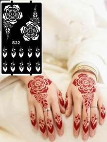 Hana Hand-Drawn Hollow Floral Tattoo Stencil - Sexy Floral Pattern, Suitable For Hands, DIY Painting, Ink, Reusable Mandala Design Template Stickers, Suitable For Women Body Party Makeup - Black - View 9