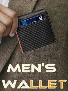 En stock Porte-cartes multi-cartes à rabat avec motif en fibre de carbone style européen, étui à cartes minimaliste - Portefeuille pour homme - Voir 3