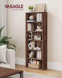 VASAGLE Bookshelf, 6-Tier Open Bookcase With Adjustable Storage Shelves, Floor Standing Unit, 9.4"D X 23.6"W X 63.1"H, Rustic Brown, Black, White, Camel Brown, Natural Beige - Màu gỗ óc chó - Xem 2