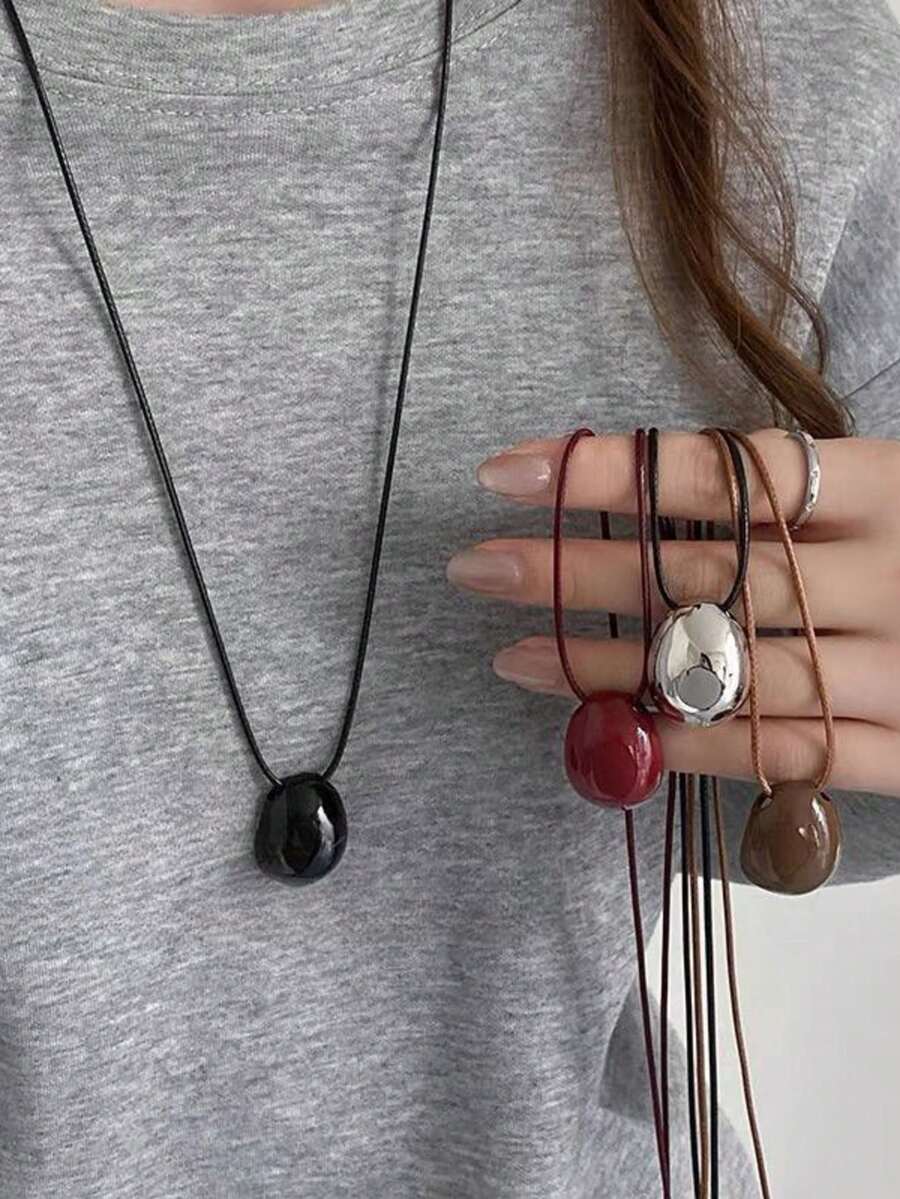 1 chiếc dây chuyền dài bằng sáp hình hạt đậu thời trang đa năng dành cho nữ, kiểu dáng giống như dây đeo áo nỉ của các ngôi sao mạng xã hội và blogger, dây chuyền cao cấp đeo quanh xương đòn. - mặt dây chuyền vòng cổ - Xem 1