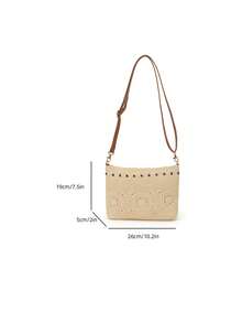 女士新月形编织单肩包，时尚优雅的米色度假包 - 米色 - 查看 8