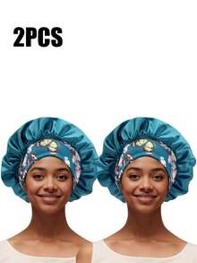 1/2/3/4/5pcs Silk Sleep Cap, Women Wide Brim Elastic Band Printed Sleep Hat, Soft Silk Sleep Bonnet, Suitable For Curly Hair (Random Print Pattern),Holiday,Travel - Color - View 46