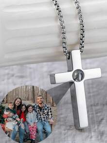 Customized Personalized Projection Photo Necklace For Men, Couples Matching, Can Insert Photo Inside, Ideal Memorial Gift For Father, Boyfriend, Also Suitable For Halloween And Christmas Jewelry Gifts - Multicolor - Style 3 - View 13