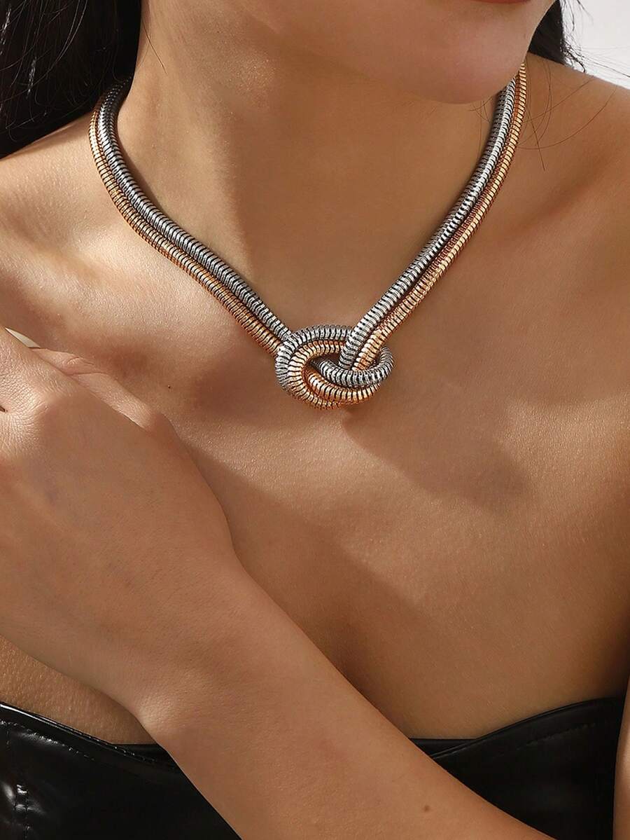ZHIXUN 1 pièce Collier élégant à chaîne serpent spiralée multicouche pour femmes, design de nœud géométrique, collier ras-du-cou à la mode, polyvalent pour un port quotidien et en cadeau, accessoire toutes saisons - collier - Voir 1