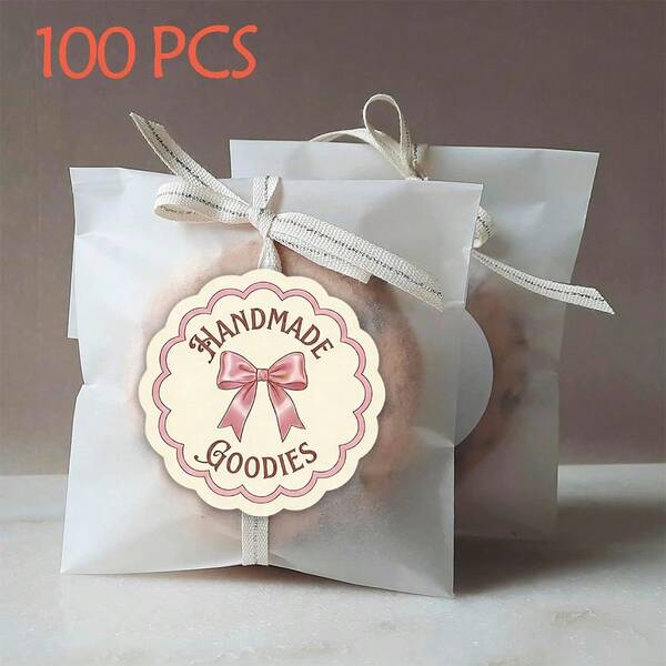 100Pcs Luxury Pet Barkery Stickers, Handmade Goodies Labels For Gourmet Dog Treats, 1.8 Inch Scalloped Edge Decals For Boutique Pet Shop, Artisan Puppy Cookie Packaging, Mother's Day Pet Mom Gift Decor
