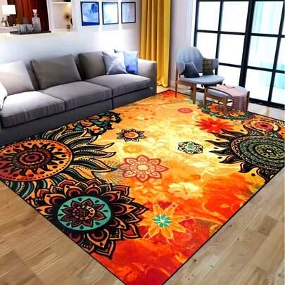 1pc Beautiful Floral Print Non-Slip Carpet | Machine Washable, Polyester Material, Rectangular, Unwoven Edging, Suitable For Entryway, Living Room, Bedroom, Outdoor Patio, Garden, Courtyard Decor, Home And Room Decoration
