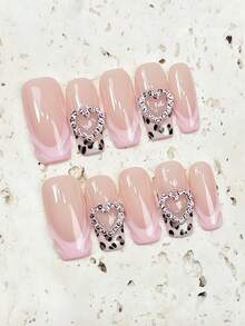 10片手工按压式美甲片，长方形按压式美甲片，亚克力按压式美甲片，亚克力美甲按压式美甲片，手工亚克力按压式美甲片 - 粉色 - 查看 5