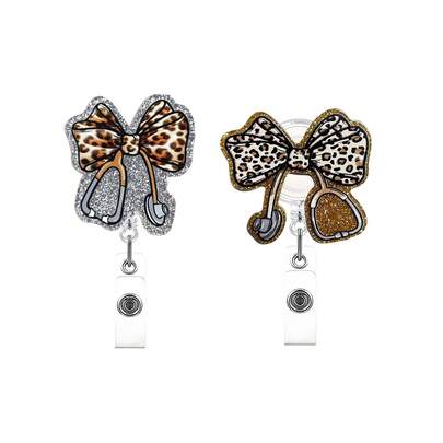 TONAVIETO 1pc Leopard Print Stethoscope Badge Reel Retractable Badge Holder Clip With Swivel Alligator Clip For Nurse Doctor Teacher Students Office Workers