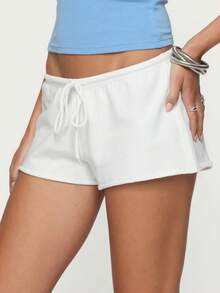 Women Low Rise Sweat Shorts Casual Y2k Drawstring Low Waisted Lounge Shorts Summer Cute Gym Running Shorts Sweatshorts Yoga Running Beach Vacation Micro Shorts Casual Wear - 白色 - 查看 3