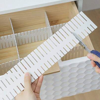 1pc/4pcs/8pcs/12pcs DIY Plastic Grid Drawer Organizers, 12.6 Inch Plastic Grid Drawer Dividers, Adjustable Plastic Drawer Organizer Bins, Suitable For Socks, Underwear, Scarves, White