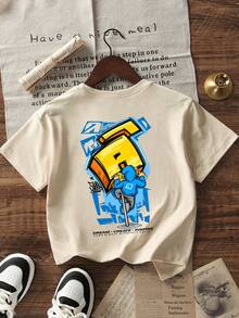 Áo thun ngắn tay cổ tròn in họa tiết dành cho bé trai và thanh thiếu niên, kiểu dáng thường ngày, thích hợp mặc mùa hè. - Màu be - Xem 3