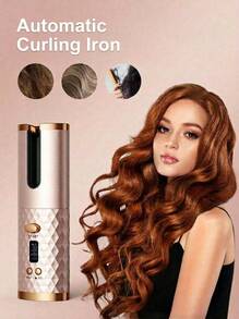 Máy uốn tóc tự động, Máy uốn tóc tự động không dây, Máy uốn tóc xoay bằng gốm với 6 mức nhiệt độ và hẹn giờ, Máy uốn tóc cầm tay có thể sạc lại, Tự động tắt, Máy uốn tóc nóng nhanh để tạo kiểu - Hồng - Xem 1