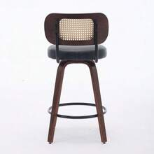 Set Of 3 Bar Stools At Counter Height – 66 Cm High Rattan Counter Stools With Woven Backrest, Upholstered Seat, Walnut Wood Finish, Swivel Counter Stools For Kitchen Island/Counter - Black - View 7