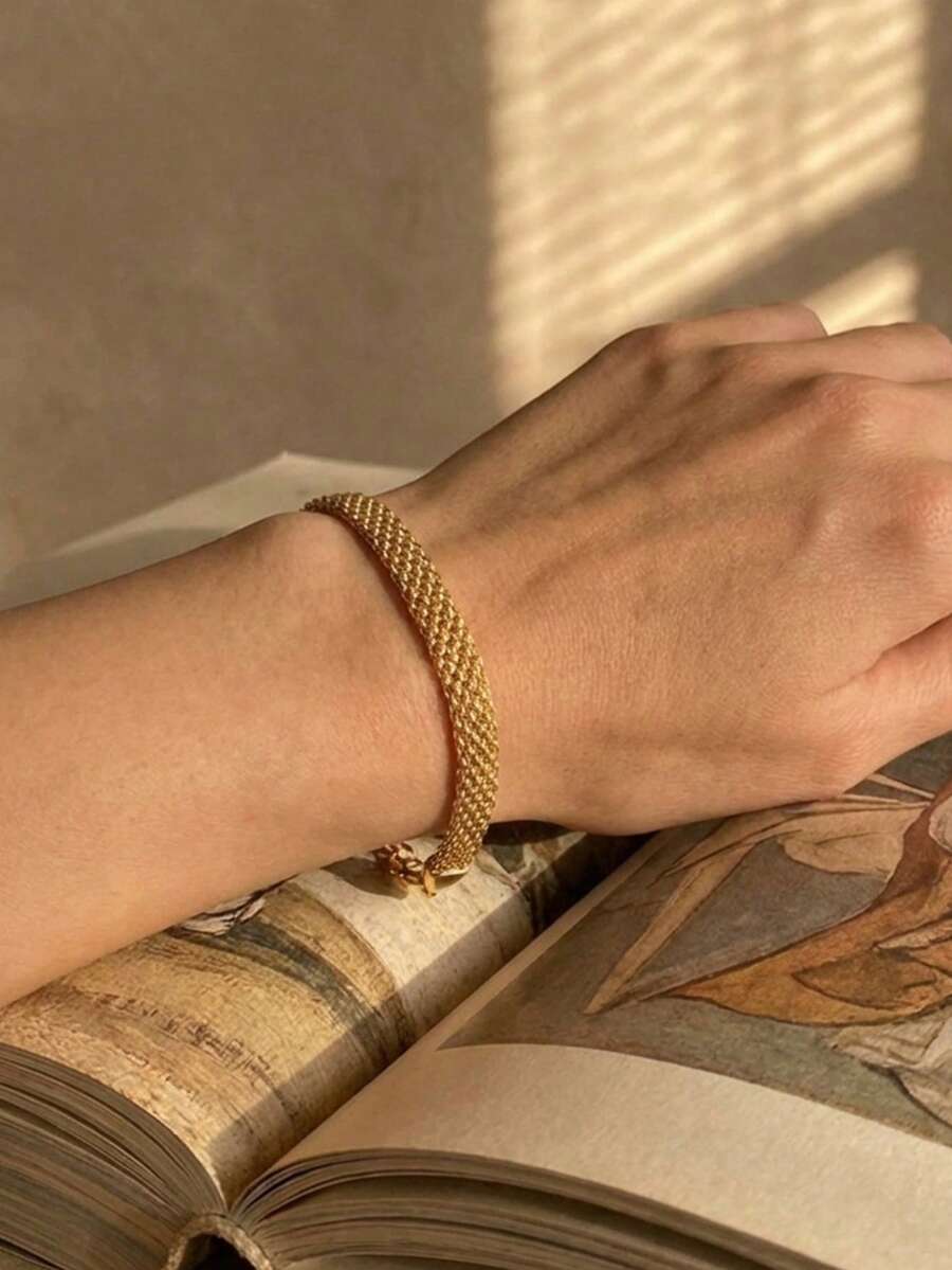 1pc Fashionable Luxury Niche Design Sense Exquisite Gold Woven Mesh Bracelet, Suitable For Women's Festivals, Gifts, Parties, And Daily Wear - Gold - View 1