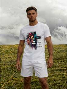 Men T-Shirt Co-Ords - White 1 - View 2