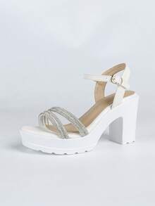 女士白色厚底凉鞋 - 露趾踝带厚底高跟鞋 - 白色 - 查看 7