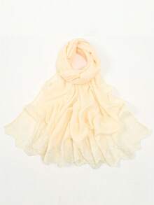 1条珍珠刺绣雪纺围巾，时尚柔软头巾，防晒披肩，节日礼物 - 彩色 - 查看 3