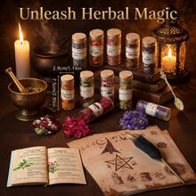 30 Jars Witchcraft Herbs Kit For Beginners, Wiccan Altar Supplies With Crystal Spoon, Feather Pen, Herbal Guidebook & Parchments, Magic Spell Herbs Set For Pagan Ceremonies, Witchcraft Gifts For Women - 30 Jars - 查看 5