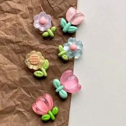 6pcs Cute Tulip & Sunflower Fridge Magnets, Decorative Magnets For Refrigerator, Whiteboard, Storage Cabinet, Dishwasher, Kitchen Decor, Home Decor, Mother's Day Gift