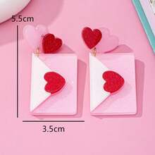 1 Pair Of Pink Envelopes And Heart-Shaped Earrings, A Daily Gift For Girls, Suitable For Valentine's Day, Parties, Mother's Day Gifts, Women's Accessory Earring Set Earrings, Summer, Beach, Bohemian, Women's Earrings - 信封 - 查看 11