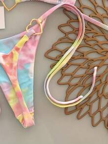 [Tie-Dye Bikini Set] New Women's Tie-Dye Halter Neck Bikini Set - Perfect For Beach, Pool, And Parties - [多色的] - 查看 3