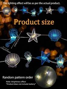 300cm Ocean Theme String Lights, Ocean Creature Night Lights, Beach Decor, Turtle & Seahorse Decor, Battery Powered Seahorse, Shell, Starfish, Sand Dollar Fairy Lights, Suitable For Bedroom, Party, Indoor/Outdoor Decor, Wedding, Home, Room, Wall Decoration - Multicolor - View 11