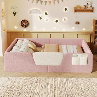 Sofa Bed, 140 X 190 Cm, Without Mattress, Removable Slatted Base, Built-In Storage Bag, Unique Velvet, Pink