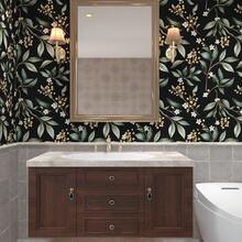 Papel tapiz vintage pelable - Papel tapiz autoadhesivo de vinilo con hojas de color verde oscuro, apto para baño, dormitorio, cocina, cajones, armarios. Decoración de pared vintage con flores en negro, verde y dorado - 1PC - Ver 5