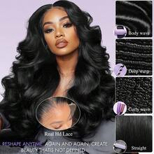 13x4 Body Wave Lace Front Wigs Human Hair Pre Plucked Small Knots With Baby Hair 200 Density 28 Inch HD Full Frontal Glueless Human Hair Wigs For Women Mother Gift Ideas - Natural Black - 查看 5