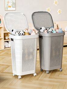 2pcs Hollow-Out Breathable Design Laundry Basket, With Lid For Dust Prevention, Multiple Colors Available, Size 40*29*62cm, Large Capacity For Storing Dirty Clothes And Sundries, Stable With Feet - Multicolor - View 1