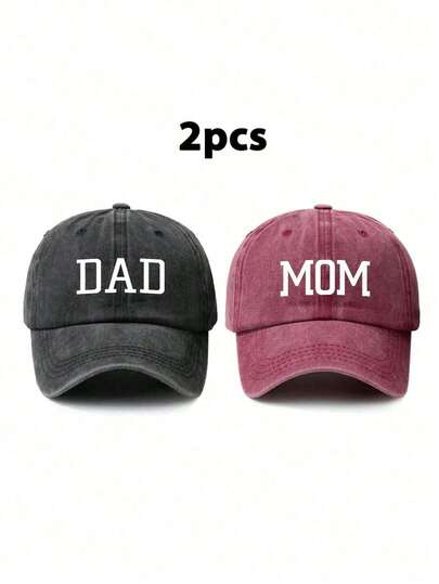 1 或 2 顶男女通用复古水洗印花棒球帽，做旧弯檐老爹帽，适合日常休闲穿着