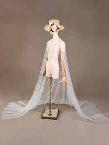 新娘披肩斗篷罩衫，优雅长款拖地柔软网纱披肩，轻薄新娘斗篷 - 彩色 - 查看 2