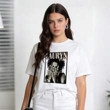 Summer Clothes Women Cotton Soft Casual Round Neck T-Shirt,Legendary Singer Lauryn Hill, And  Portrait Print Pattern. - 白色 - 查看 4