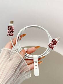 4件套极简字母图案手机充电器保护套，线缆整理配件套装 - 20W/18W充电器适配器，适配器头保护套，兼容 11/12/13/14/15/16/13 Pro Max/16 Pro Max/17 Pro Max - 彩色 - 查看 5