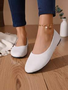 Classic Suede-Like Ballet Flats, Lightweight Non-Slip Women's Shoes, Versatile For Commuting And Daily Wear - White - View 5