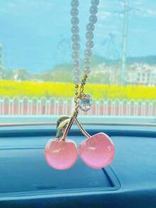 1pc Red Cherry Fashionable Car Interior Decor, Car Hanging Decoration, Car Ornament, Car Accessory, Women's Car Tray - one-size - View 5